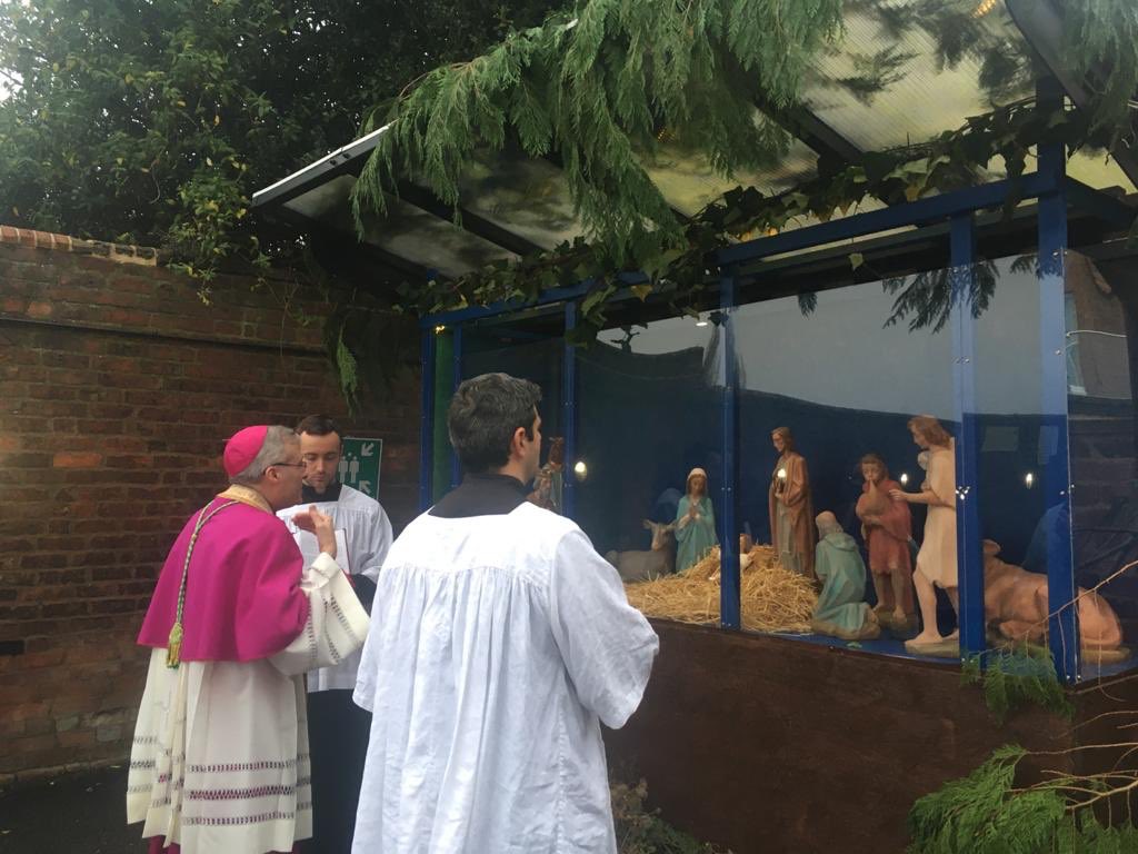 ShrewsCathedral's tweet image. Bishop Mark, blessing the outdoor crib @ShrewsCathedral 
on the #firstsundayofadvent