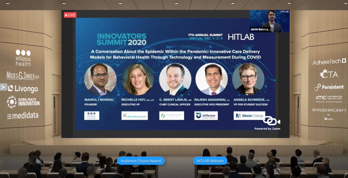 It was great to see @EllipsisHealth CEO @SFmainul present w/ Dr Lawlis @AlleviantHealth, Angela Schmiede @menlocollege, Michelle Hoy @mindspringsheal, & @docaggarwal @HITLABnyc Innovators Summit, going on 12/1-3. Sign up: vlinkevents.com/hit-lab-summit…
 #healthtech #voicebiomarker