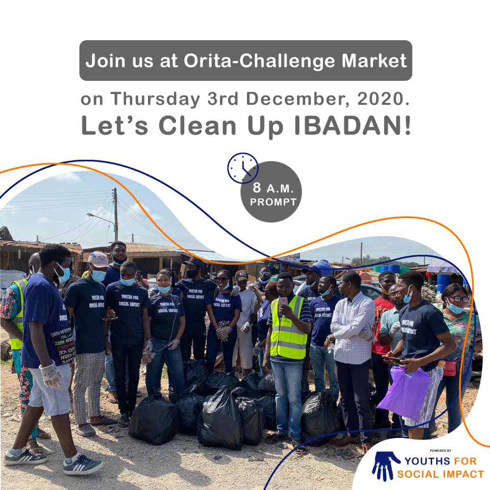 YouthsforSI's tweet photo. Don't hesitate to join us for another #CleanUpIbadan 
Venue: Orita-Challenge Market 
Date: Thursday 3rd Dec 2020
🕒 : 8AM https://t.co/oHa9kEkFEX