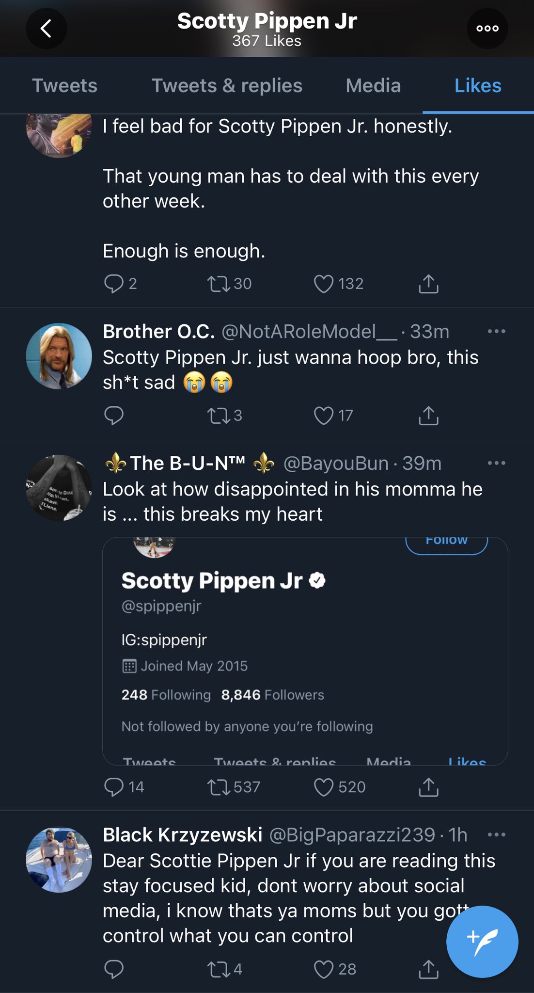 Hoop Central Scotty Pippen Jr S Recent Likes You Can Tell He Wants No Part Of This Drama