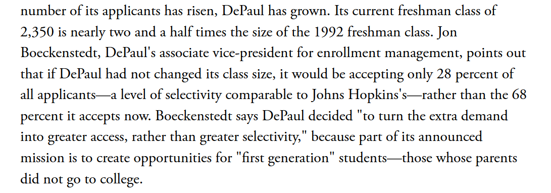 Here's  @JonBoeckenstedt on the decision  @DePaulU made to pursue access rather than selectivity. If only that were the norm. It's certainly not the path some prestigious Catholic universities have followed.