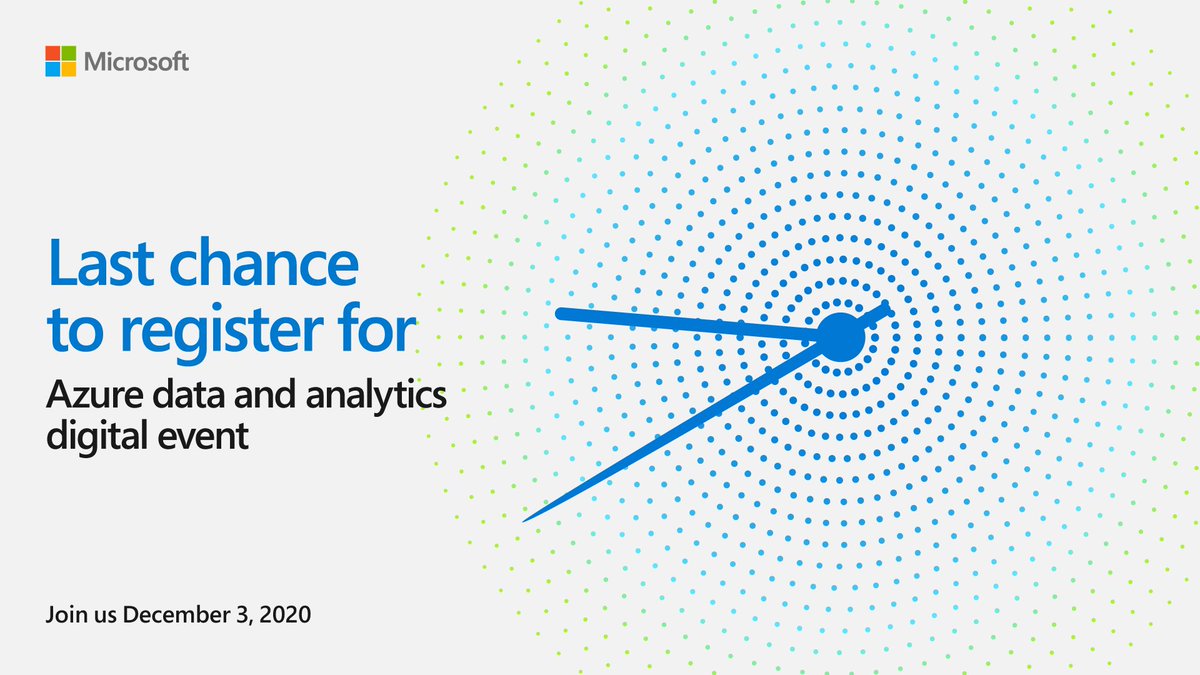Last chance to register for the #Azure data and analytics digital event with <a href="/SatyaNadella/">Satya Nadella</a>. Don’t miss the CEO roundtable, new announcements, demos, and live Q&amp;A. Register: msft.it/6017p34wT