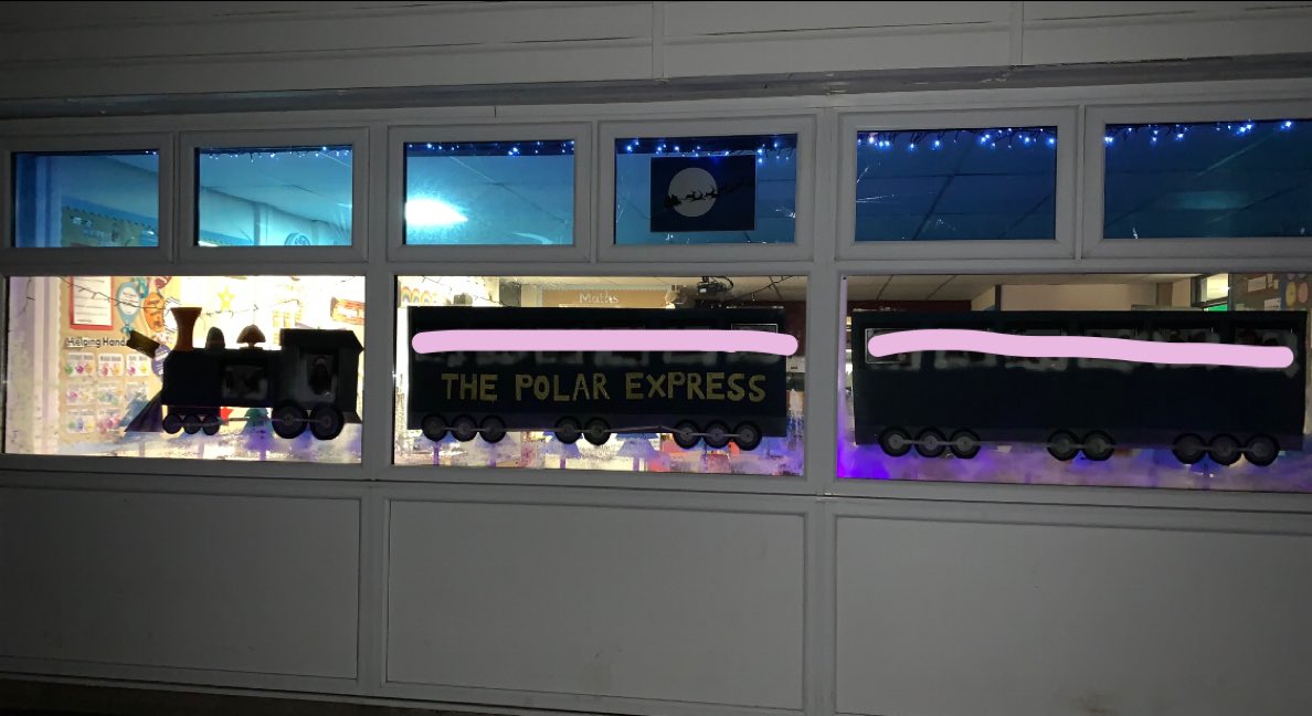missatodd27's tweet photo. My classroom window display is done! So glad I was able to go and do it. It wasn’t very easy taking pictures in the dark but I can’t wait to see the children’s faces tomorrow (even though I will be on zoom!) https://t.co/KL8DWPWDJF