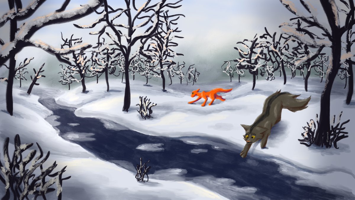 Solstrike06's tweet image. I wanted to try the first prompt for @Gee_lly’s Warriors Advent! I didn’t have a lot of time so I wanted to do a quick style, like an hour and a half. First prompt: Fireheart and Greystripe by the frozen river. #wcadvent