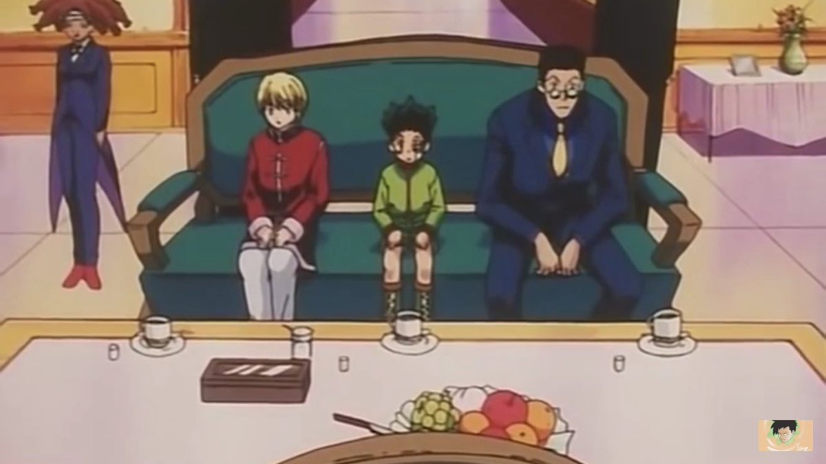 Ici on voit que Kurapika adopte encore une pose typique des femmes lorsqu’elles sont assisesBizarre non ? 
