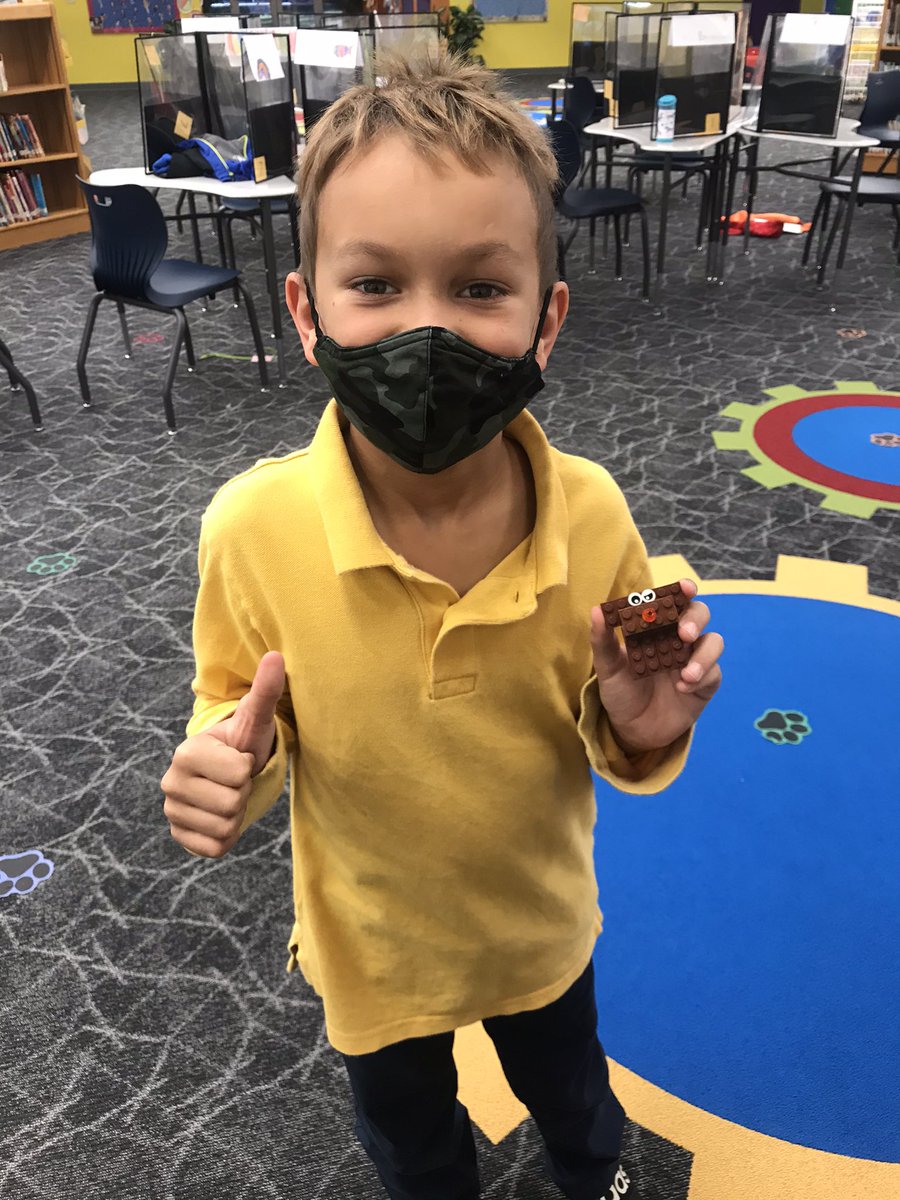 One of our stations this week in <a href="/WilkinsonSCS/">Wilkinson Elementary</a> Media/Makerspace is participating in the 2020 Lego Ornament Challenge! There are some BIG smiles under those masks!  #buildtogive #LegoOrnament20 #WilkinsonRising