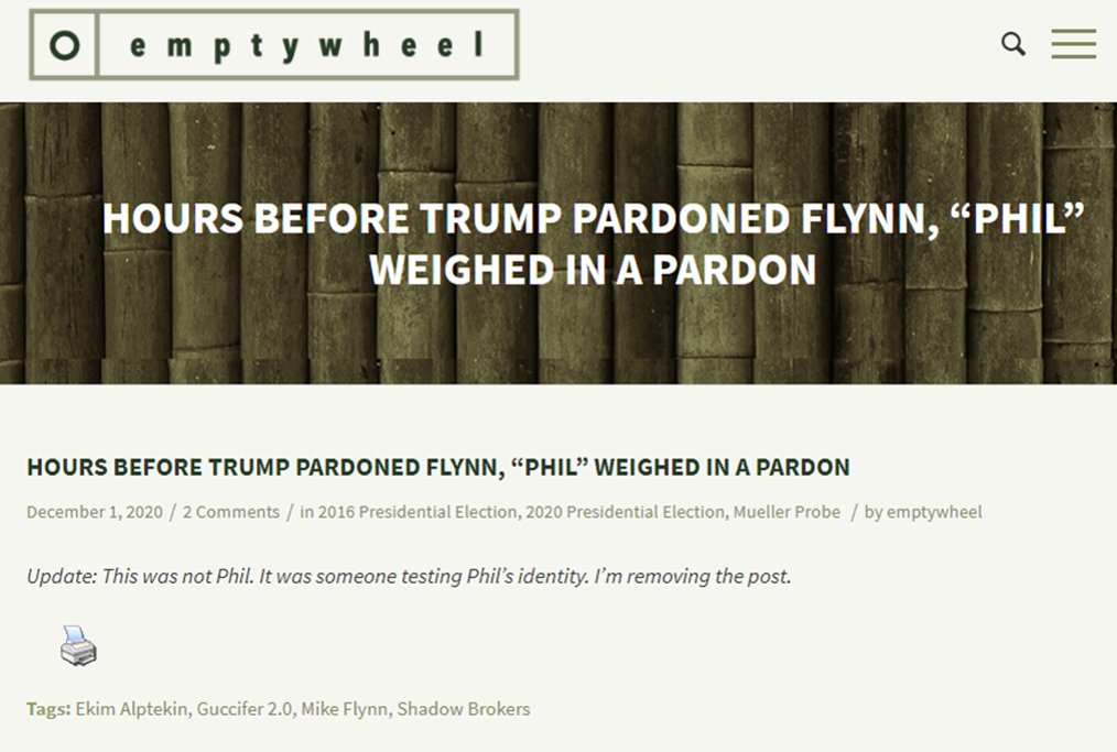 Sorry Marcy, the internet is forever.  https://web.archive.org/web/20201201212338/https://www.emptywheel.net/2020/12/01/hours-before-trump-pardoned-flynn-phil-weighed-in-a-pardon/