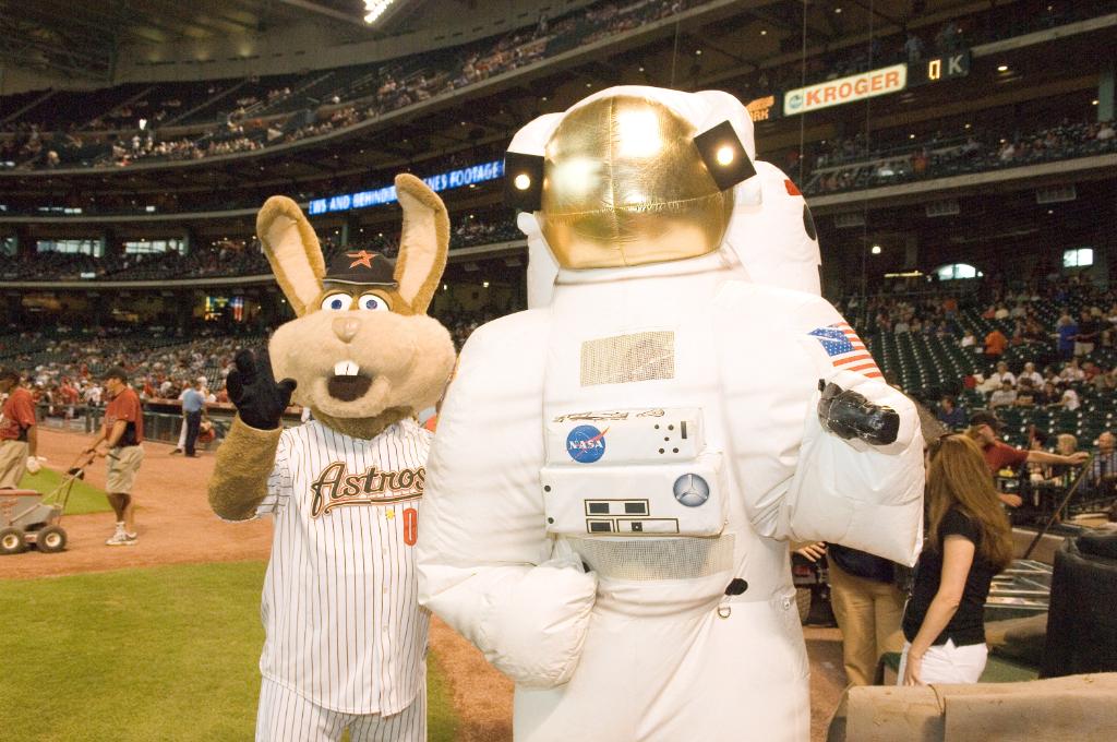 Astros Mascot with space suit mascot