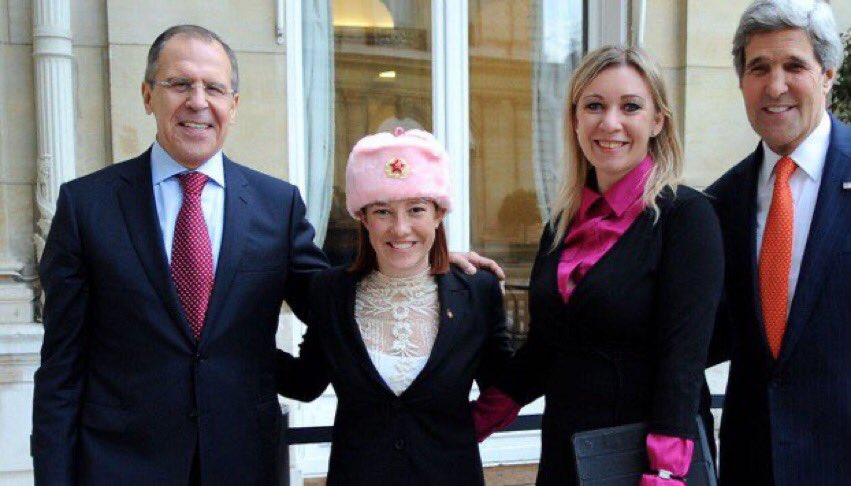 CalebJHull's tweet image. It'd really be a shame if everyone shared this photo of Biden's Press Secretary pick in a hammer and sickle hat that USA Today is trying to fact check.