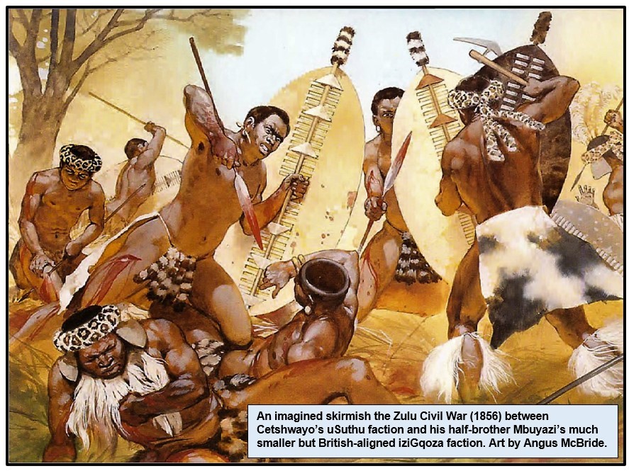 Trapped men, women and children were all killed or drowned with no mercy.Prince Mbuyazi & five other royal princes were killed.23 years later, five of Cetshwayo’s regiments; the iSangqu, uThulwana, iNdlondlo, iziNgulube and the uDloko, fought at Isandlwana and Rorke's Drift.5/