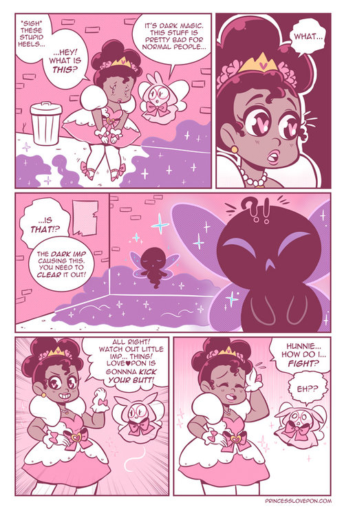 In the comic, this works to the advantage of creating tension too! While pinks, whites, and magentas are primarily used in a normal setting, purples are used wonderfully to represent the shift in tone with the introduction of the bad guys.