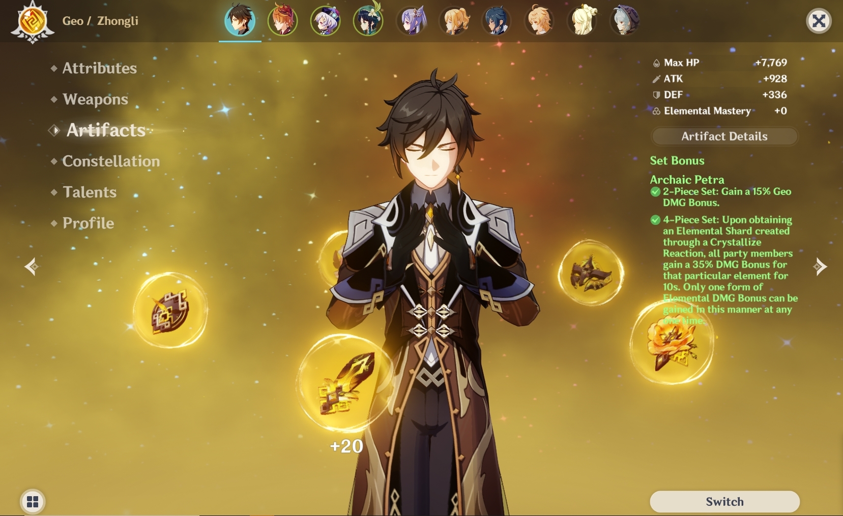 Fim Done Running Him As Support For Childe So He S On 4 Set Archaic Petra And Atk Geo Crit