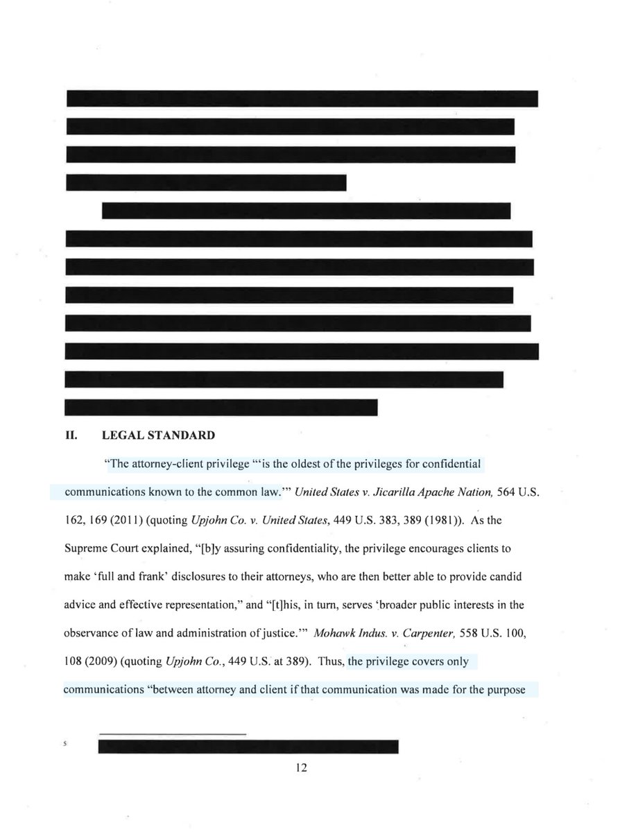 So by now you should know A/C privilege isn‘t without limits - but READ page 15, the last sentence. This narrows down to a few subset of people BUT equally important is footnote 7 - also on page 15 https://www.dcd.uscourts.gov/sites/dcd/files/20gj35%20Partial%20Unsealing%20Order.pdf