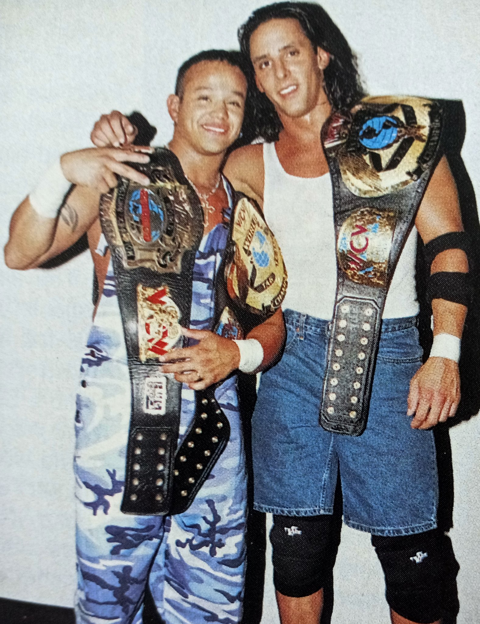 Rasslin History 101 An Unmasked Rey Mysterio Jr And Kidman As The Wcw World Team Champions Back In 1999 Mysterio Also Held The Wcw Cruiserweight Championship At The Time T Co Wv8bnuuacu