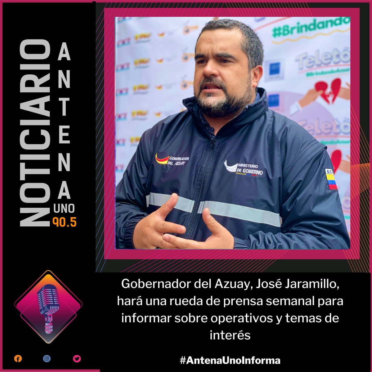 👇Gobernador del #Azuay, <a href="/josejaramillovi/">Jose Jaramillo Vintimilla</a>, hará una rueda de prensa semanal para informar sobre operativos y temas de interés.

📝Jaramillo destacó el retiro de 95 libadores, 4 suspensiones de eventos clandestinos y la clausura de un burdel que funcionaba en Ricaurte.