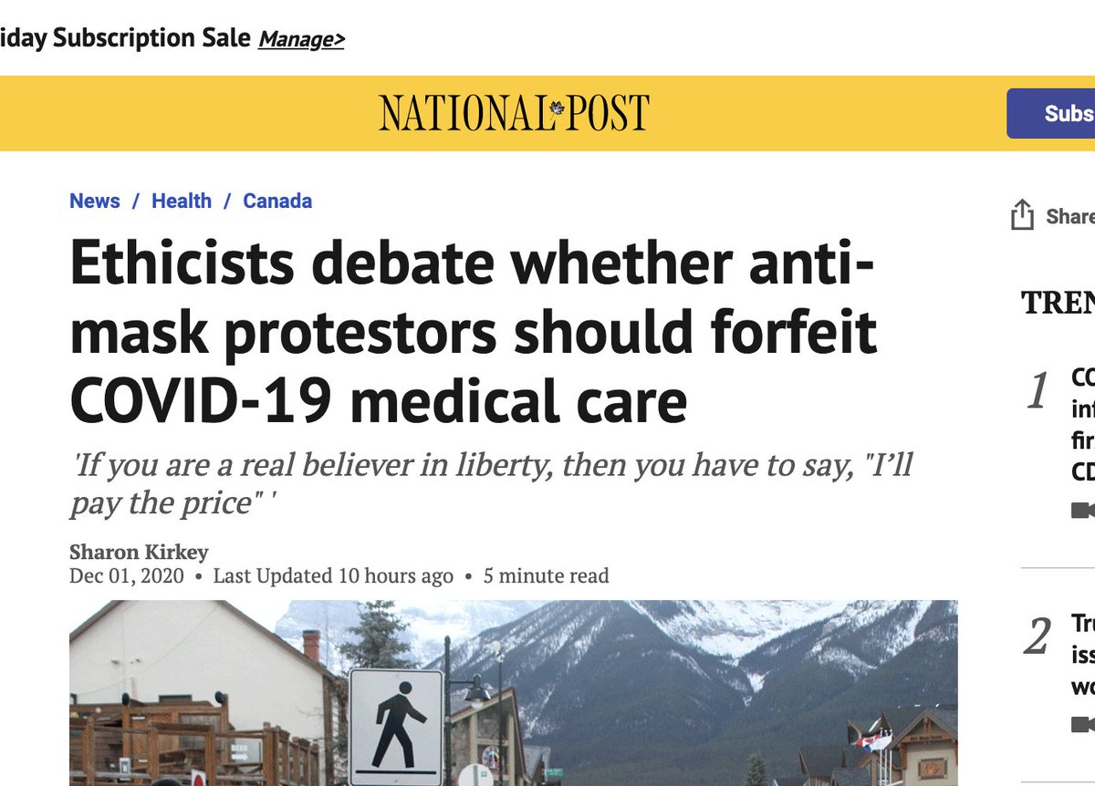 I suppose I am concerned that anyone would seriously say this for a few reasons1 we don't deny cancer care to folks who smoke2 we don't deny STI care for folks who have unprotected sex3 we don't deny healthcare to convicted murderers. (thread)