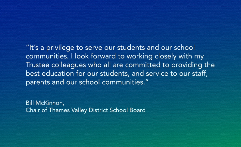TVDSB's tweet photo. NEWS: Oxford County Trustee Bill McKinnon has been elected Chair of #TVDSB. Elgin County Trustee Meagan Ruddock has been re-elected to a second term as Vice-Chair. Read more at https://t.co/R2xR6nN04v https://t.co/6r2W43G5g2