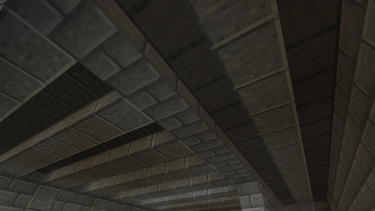 秋月 楓 立体感のある天井にランタン飾るのは諦めて柵等に置きました 壁の光源は松明で明るさ確保 ๑ ㅂ و 通路側の天井も同じ感じに張替えました 壁にトラップドアを用いた模様も入れました Minecraft マイクラ