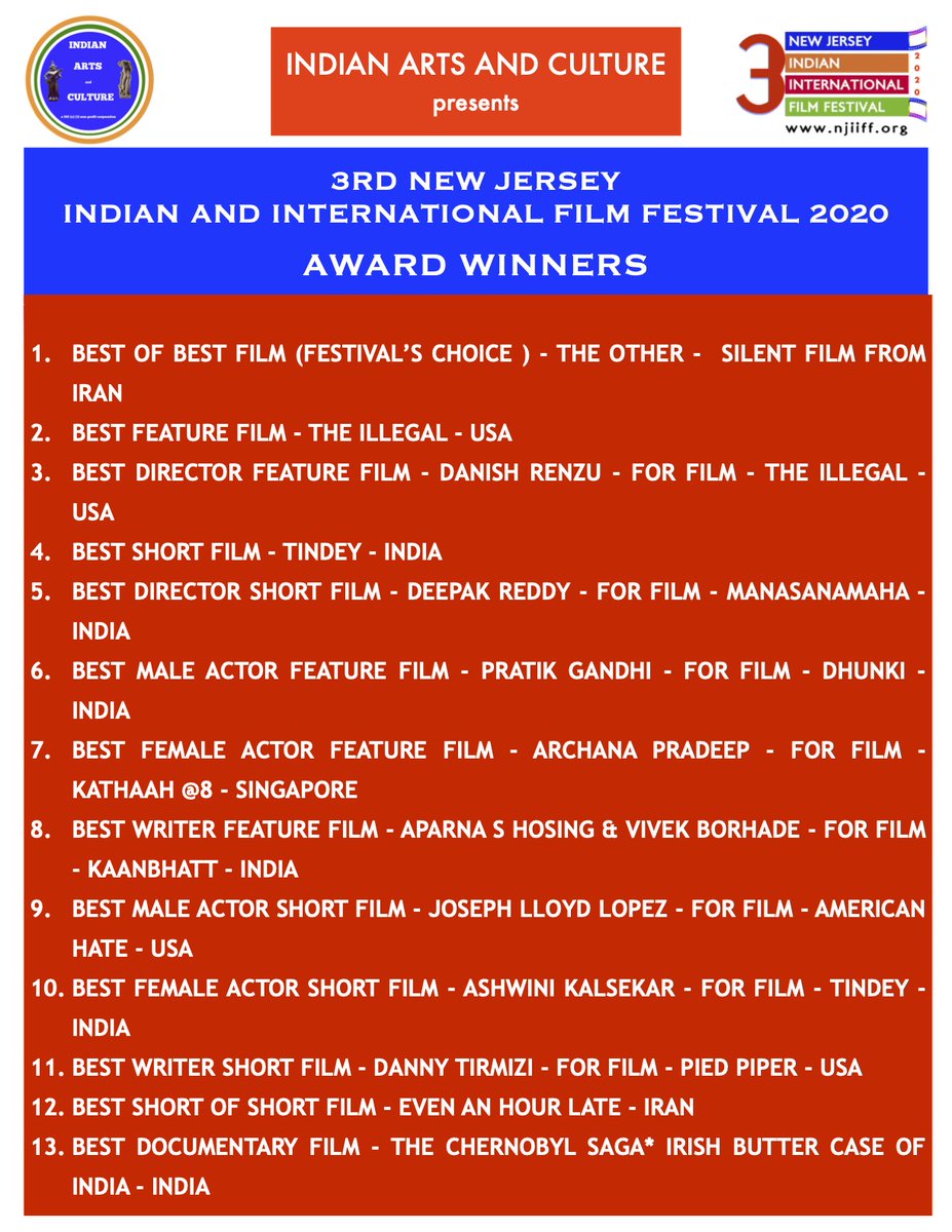 The third edition of New Jersey Indian and International Films Festival <a href="/njiiff/">NJIIFF</a>  concluded online. And the winners are... 
#njiiff #newjerseyindianandinternationalfilmfestival #filmfestivals #internationalfilms #worldcinema #indianfilms #Bollywood #hollywood #onlinefilmfestival