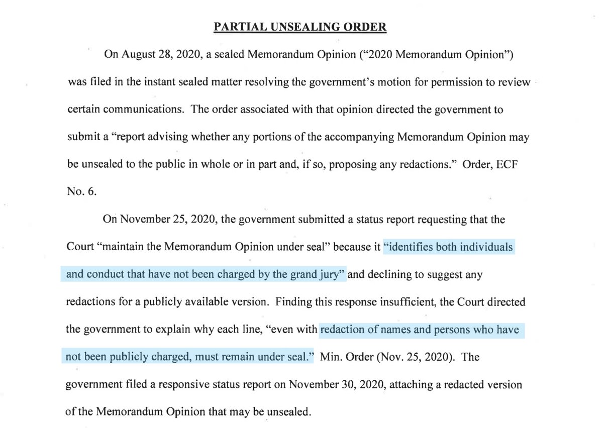 Here’s another thing that most of you overlooked- we are talking about TWO individuals ergo the ”s” versus ‘ - means read the 2nd paragraph on page 1 = likely two different people and two different “offices”  https://www.dcd.uscourts.gov/sites/dcd/files/20gj35%20Partial%20Unsealing%20Order.pdf