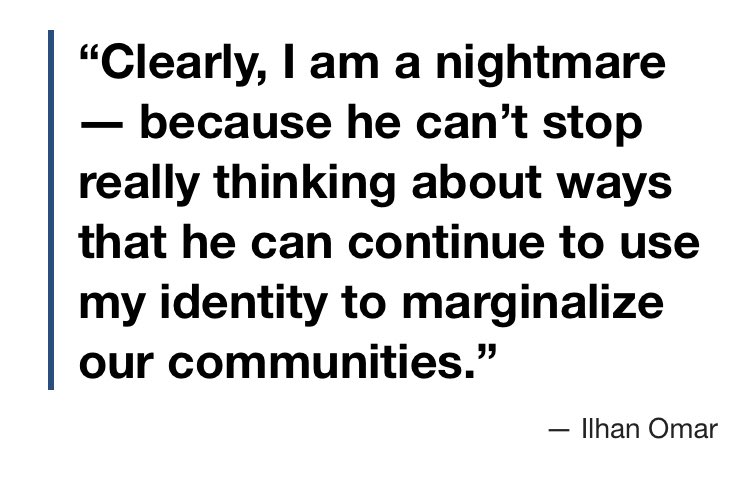 This is why it is intelligible in the modern imagination when Ilhan Omar says “I’m not here to constantly explain or defend my identity,” or that Trump wants “to use my identity to marginalize our communities.” Religious beliefs are no essential part of modern identities. End.