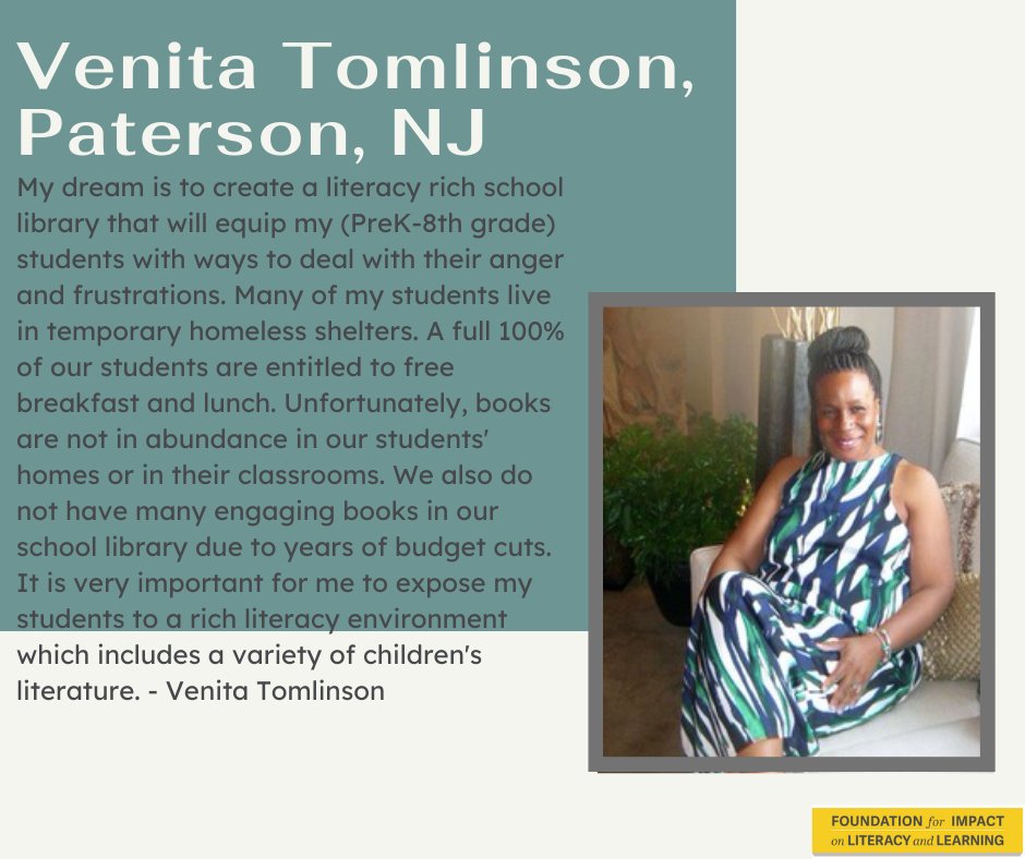 Thank you to all the donors who have donated so far to FILL. It is not too late to make a donation! Here is another story of how your donations can help teachers like, Venita from New Jersey. #GivingTuesday