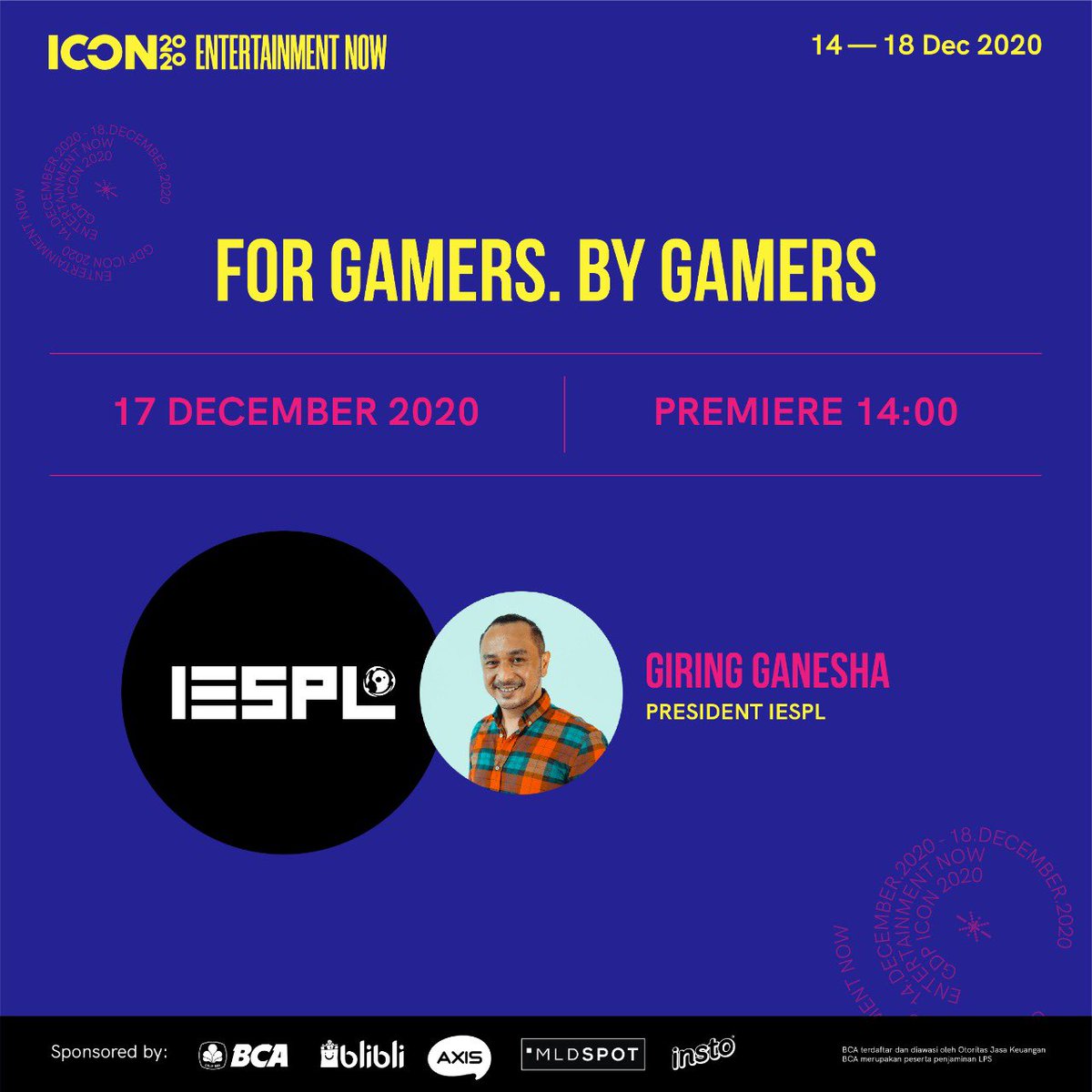 gdpventure's tweet photo. #Razer, the #professional #gamers’ choice of weapon.  

Let's hear CEO, Min-Liang Tan point of view about the #Indonesia #gaming world in a deep dive #session with Giring Ganesha, #IESPL President at #ICON2020

This #event supported by
#BCA
#Blibli.com
#AXIS
#MLDSPOT
#INSTO https://t.co/I7zblFZpbN