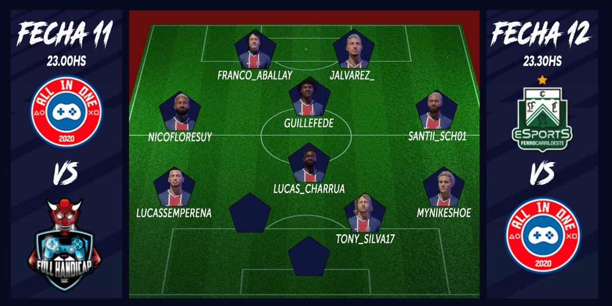 Hoy Liga <a href="/IESAFIFAar/">IESA Argentina</a> 🇦🇷 

📌Fecha 11
🕚23:00hs 
🆚️ <a href="/FerroeSports/">Ferro Carril Oeste eSports 🚂🎮</a>

📌Fecha 12
🕦23:30hs
🆚️ <a href="/HandicapFull/">Full handicap👹🍻</a>

#A04 🇨🇵