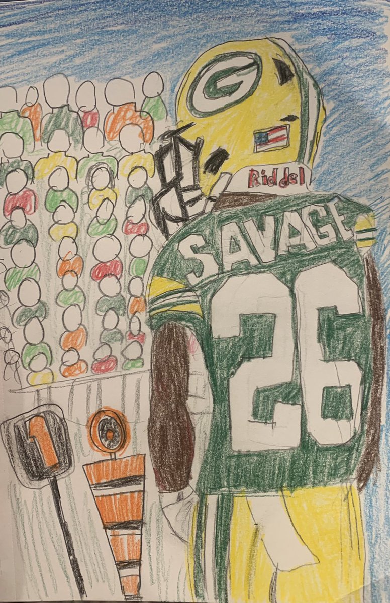 erinwesley3's tweet photo. @darnellsavage_ Due to recent school closure, your biggest fan (Will, age 11) had some spare time today to whip this up! #GoPackGo https://t.co/G332TohA7y