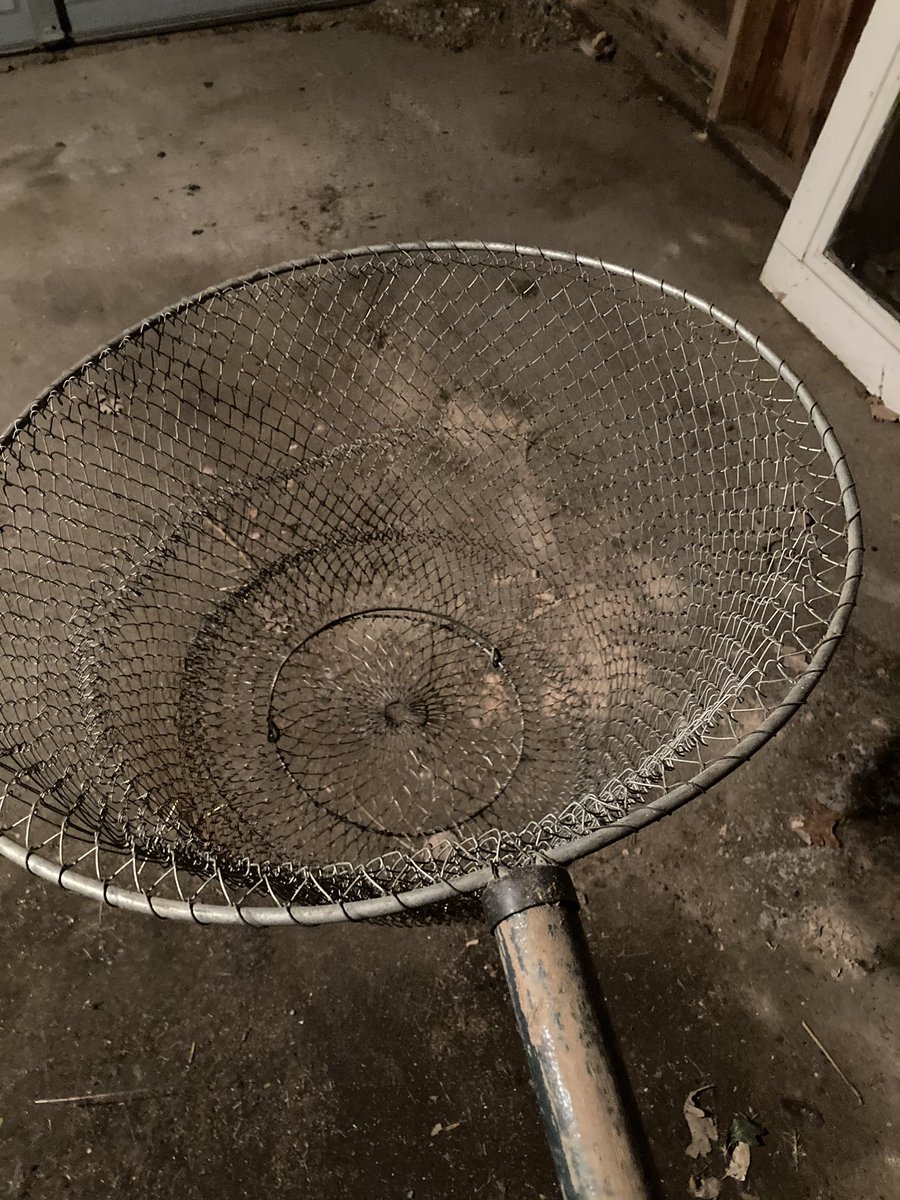 CD12Josh's tweet photo. Bought the family farm in 2016. Since then, been using the old car garage for storage. Tired of scraping windshields every morning all winter. Decided time to clean it out. The first gem: Metal fish net. Not sure on the vintage. But also have replacement nets for it. https://t.co/DP0GFSOH4l