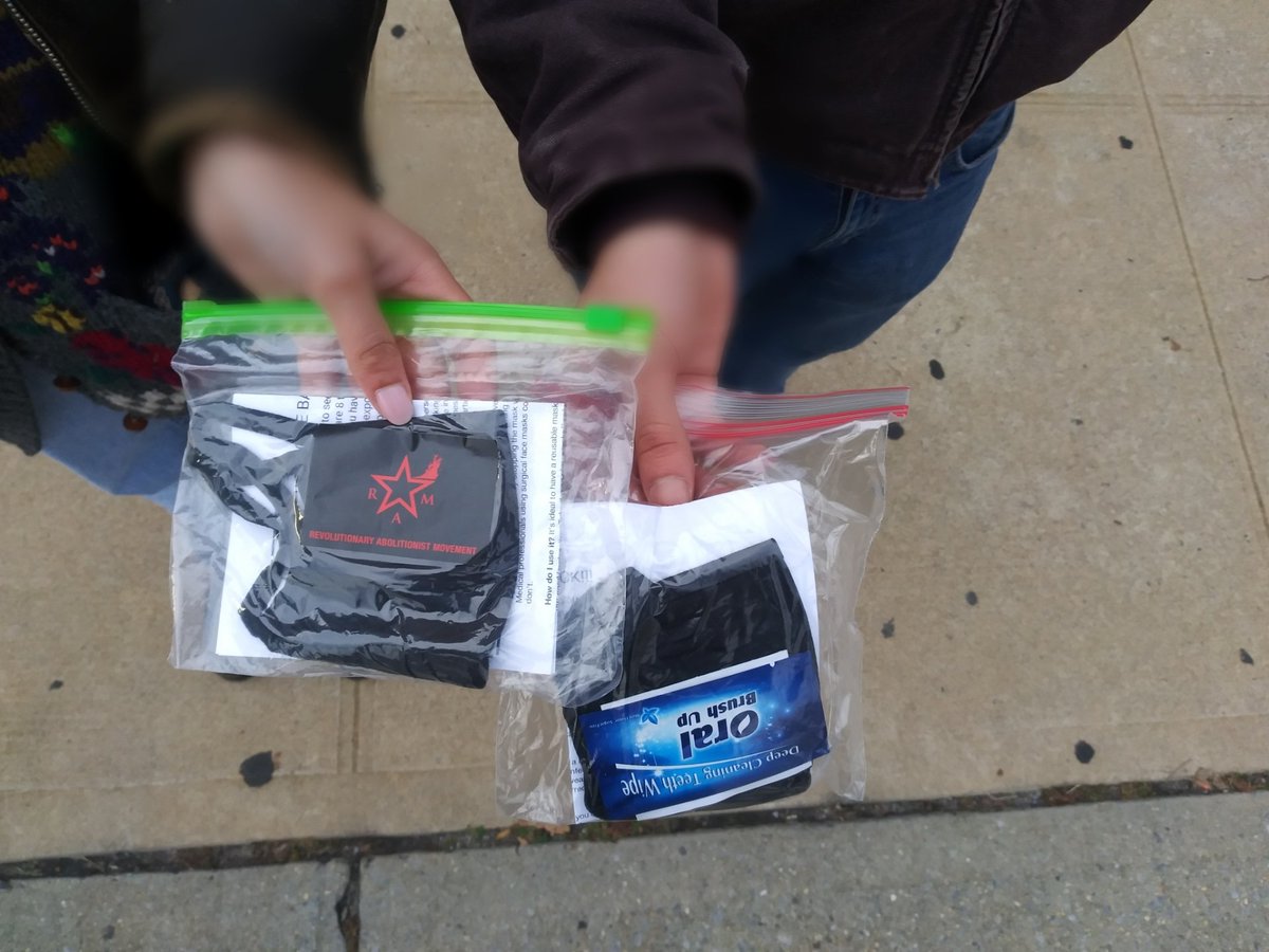 TheBaseBK's tweet photo. RAM-NYC was out at Rikers today handing out masks and literature to people who were getting out of lock up. As we all know the states incompetence and cruelty led to this disaster. We stay on the front lines mitigating the damage the US government causes. #abolition #COVID19 https://t.co/1QZ58BVddF