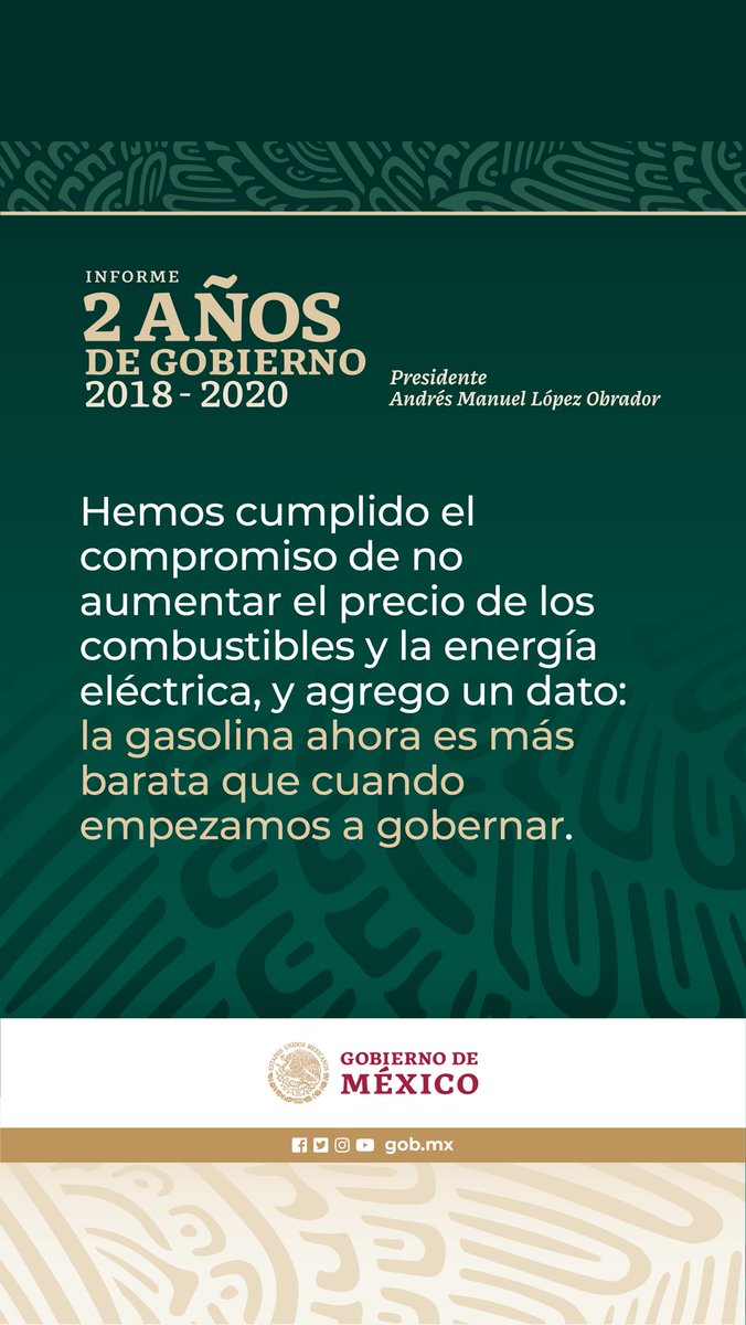 Hemos cumplido el compromiso de no aumentar el precio de los combustibles y la energía eléctrica.
Y no solo eso: hoy la gasolina es más barata que cuando comenzamos a gobernar.
#2AñosDeTransformación https://t.co/TvVYazD8mh