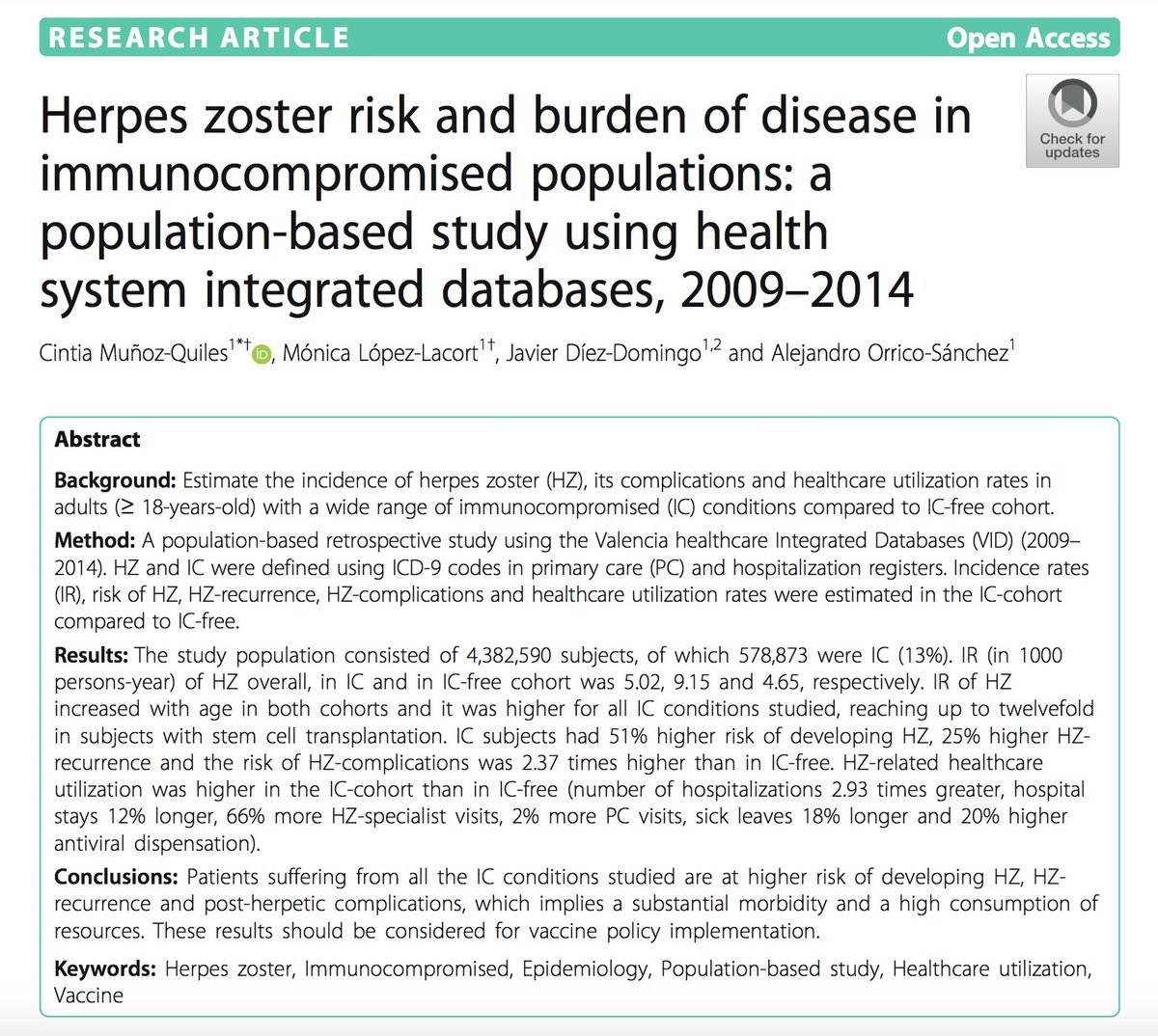Estudio | Las personas inmunocomprometidas tienen doble riesgo de sufrir un #HerpesZoster y complicaciones derivadas que las personas sanas. 

➡️Son los resultados de la nueva publicación del #AIV. Consúltala aquí: