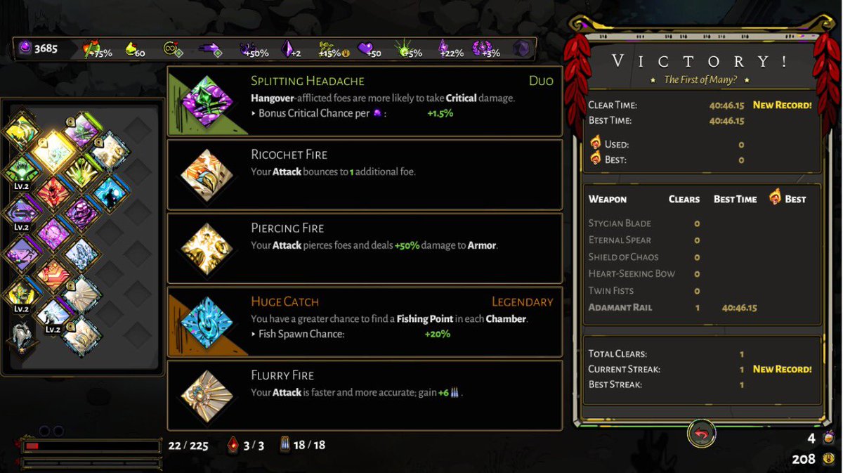 Finally beat #Hades 🔪 the Lucky Tooth was a clutch choice, was honestly not expecting to make it all the way through that run 😅