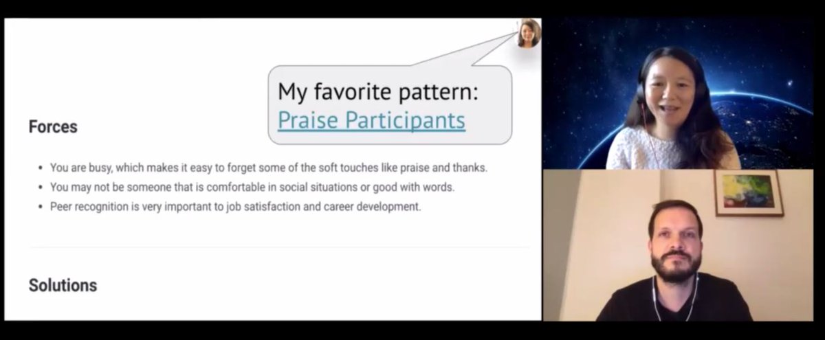 InnerSourceOrg's tweet photo. Fei Wan from @comcast and @sebastianspier from @Meltwater sharing the great work from the ISC Patterns Group. Check out the book on #InnerSource Patterns they have recently produced: https://t.co/HLl68xkn37 #ISCsummit https://t.co/4Sewv7c698