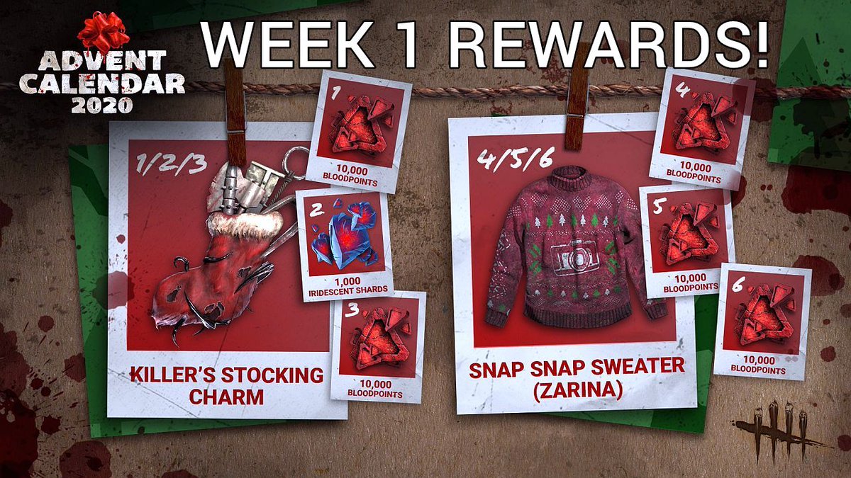 Paulie Esther Dead By Daylight Advent Calendar Week 1 Rewards Naughty Stocking Charm Zarina S Ugly Sweater Make Sure You Log In And Redeem The Codes Naughtystocking Snapsnap This Week Paulie Esther Dead By Daylight Advent Calendar Week 1 Rewards Naughty Stocking Charm Zarina S Ugly Sweater Make Sure You Log In And Redeem The Codes Naughtystocking Snapsnap This Week