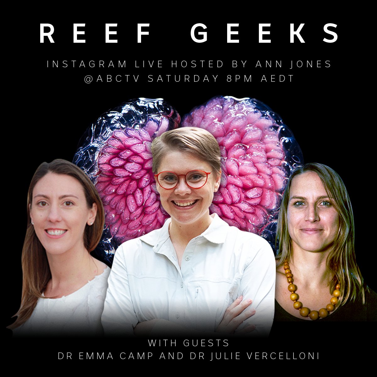 Join us from @aims_gov_au for Reef Geeks with @jones_ann, @emmafcamp and @JVercelloni on Instagram Live 🐠#ReefLiveAU Saturday 8pm AEDT - instagram.com/abctv/