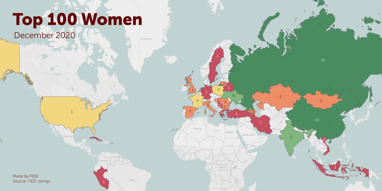 International Chess Federation on X: RT @EmilSutovsky: And now top-100  women chess players. Russia, China, Georgia, Ukraine, India are in the  lead.  / X