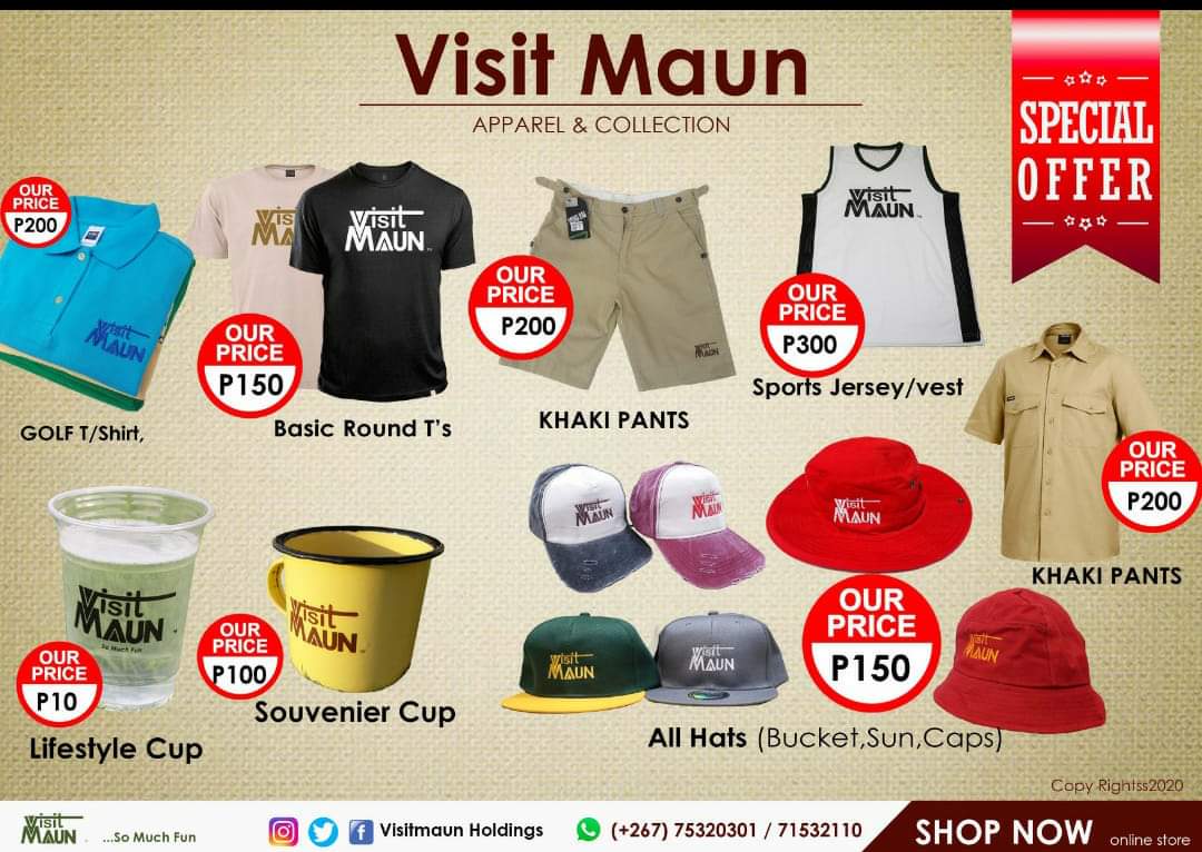 visitmaun's tweet image. 📸| Visit Maun apparel &amp;amp; collection. 
Check out the flier for different merchandise and prices, as well as contact details. 
#VisitMaun 
#VisitMaunClothing
#Catalogue