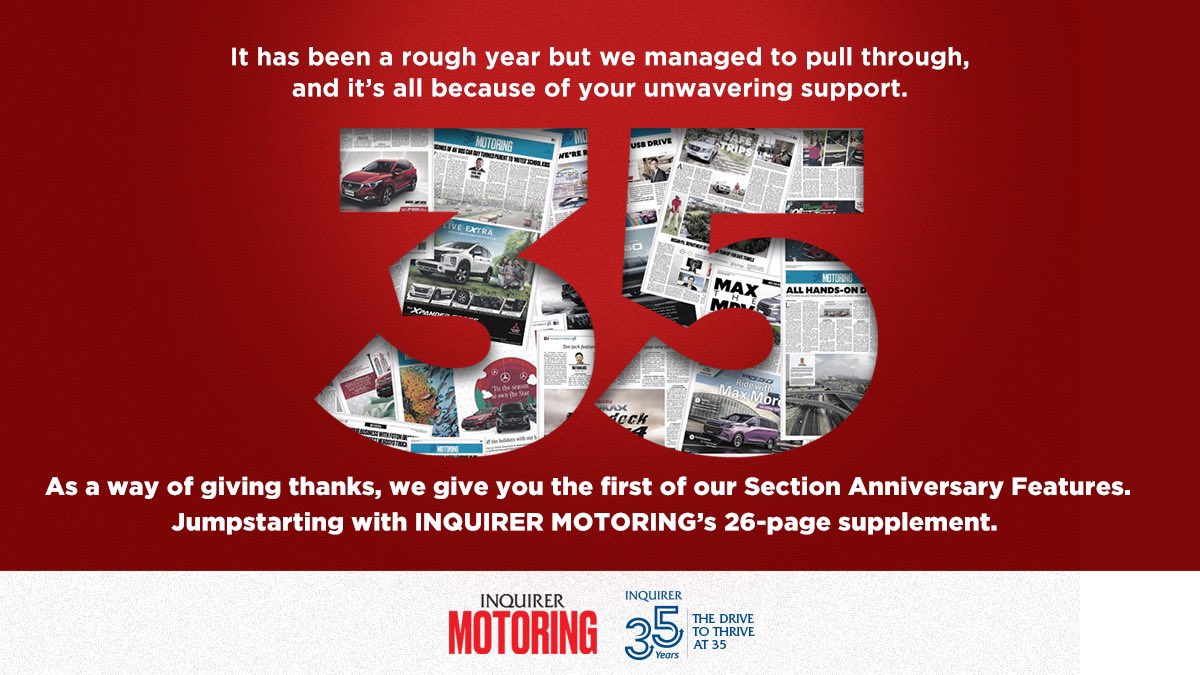 inqmobility's tweet photo. Grab a copy of the Philippine Daily Inquirer today and head straight to the Inquirer Motoring section for our first Special Anniversary Section Features!

Just download the Inquirer Plus APP or go to https://t.co/7QKlLtzTod❗️ https://t.co/g9x7BJHlgF