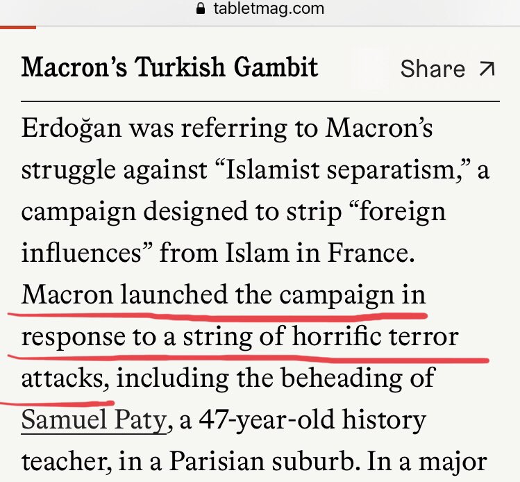 1/ Separatism: 1st mistake, the Mureaux speech presenting the policy vs Islamism occurred on Oct. 2nd, S. Paty was killed on Oct. 16th. This chronology shows that this speech comes after years of consultations with all religious organizations and not as a response to the murder.