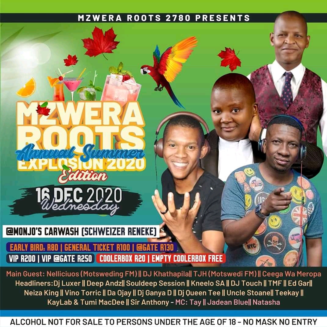 16th December it's Mzwera Roots Annual Summer Explosion 2020 edition <a href="/Monjo/">Monjo</a>'s Car Wash (Schweizer Reneke).

#MASE2020 
#BofaTekkie