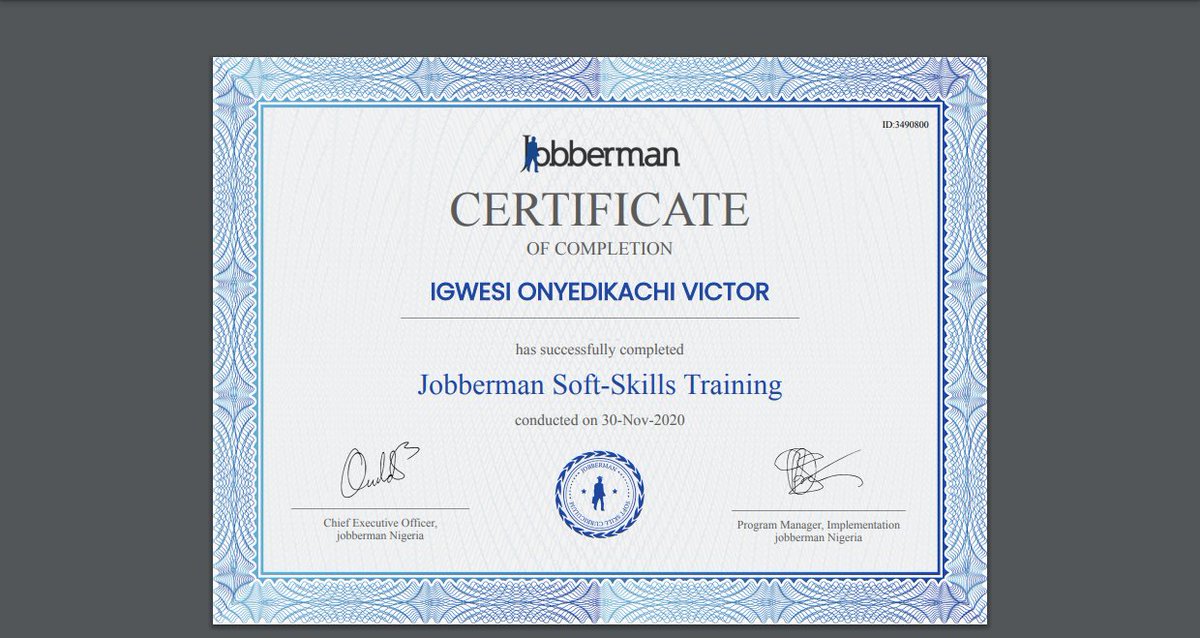 Igwesionyedika1's tweet image. CONGRATULATIONS

Hurray!

I want to thank God for successfully attaining a certificate from Jobberman Nigeria 

I am glad i finished up, now am bold to say that i am a #SOFTSKILL_EXPERT

Thanks to @Jobbermandotcom  

Friends join me and celebrate this feat

#jobbermansoftskill