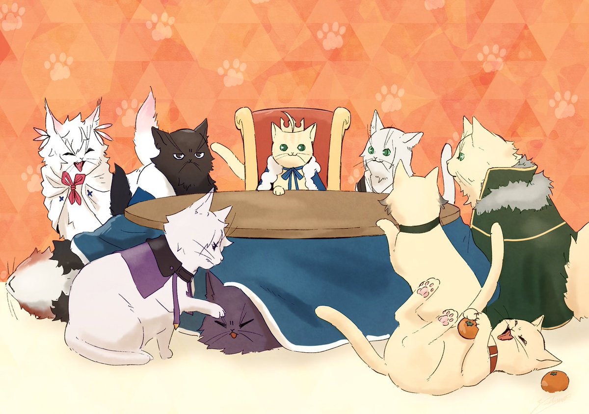 artoria pendragon (fate) kotatsu table fruit no humans cat food animalization  illustration images