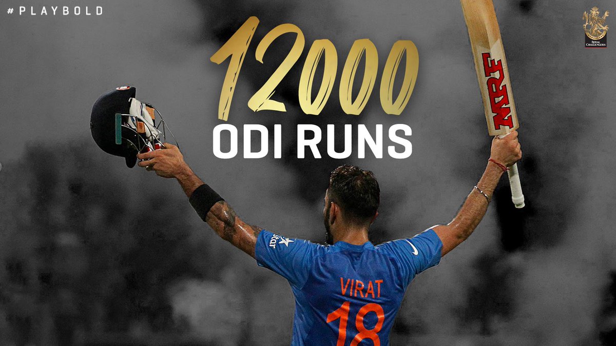 RCBTweets's tweet photo. Another day. Another milestone reached. @imVkohli becomes the fastest to reach the 1️⃣2️⃣0️⃣0️⃣0️⃣ ODI run mark, a record previously held by Sachin Tendulkar. 👏🏻 🤩

#PlayBold #AUSvIND #TeamIndia https://t.co/kcBP6A2YBP