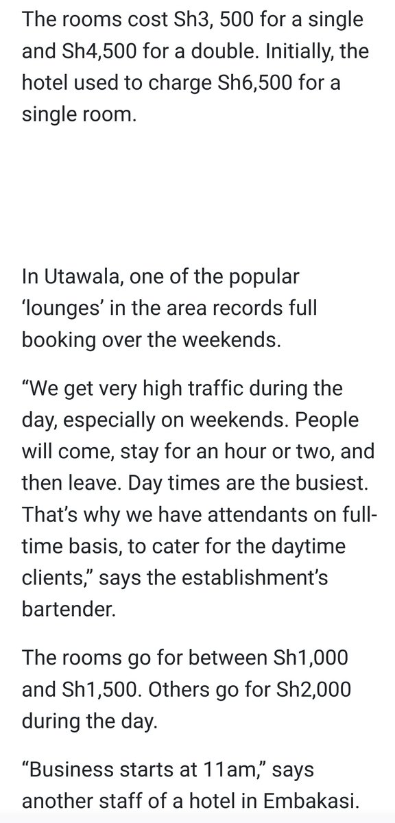 22. What happens during lunch breaks in Nairobi? A newspaper story narrated that many hotel rooms are temporarily full. Why? People leaving their offices for an hour to read psalms and sing hymns? Instead of one night stands, many one daylight stands. Let us be honest friends.