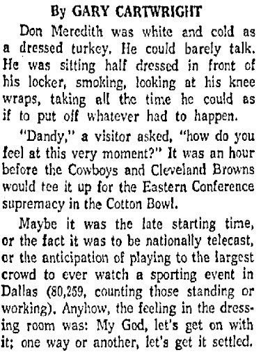 The Cotton Bowl was packed with a record crowd of 80,259 fans. This was also the first nationally televised game in color. Loy had been unable to get tickets so he was thrilled to be at the game not thinking he would win the competition.  #CowboysNation