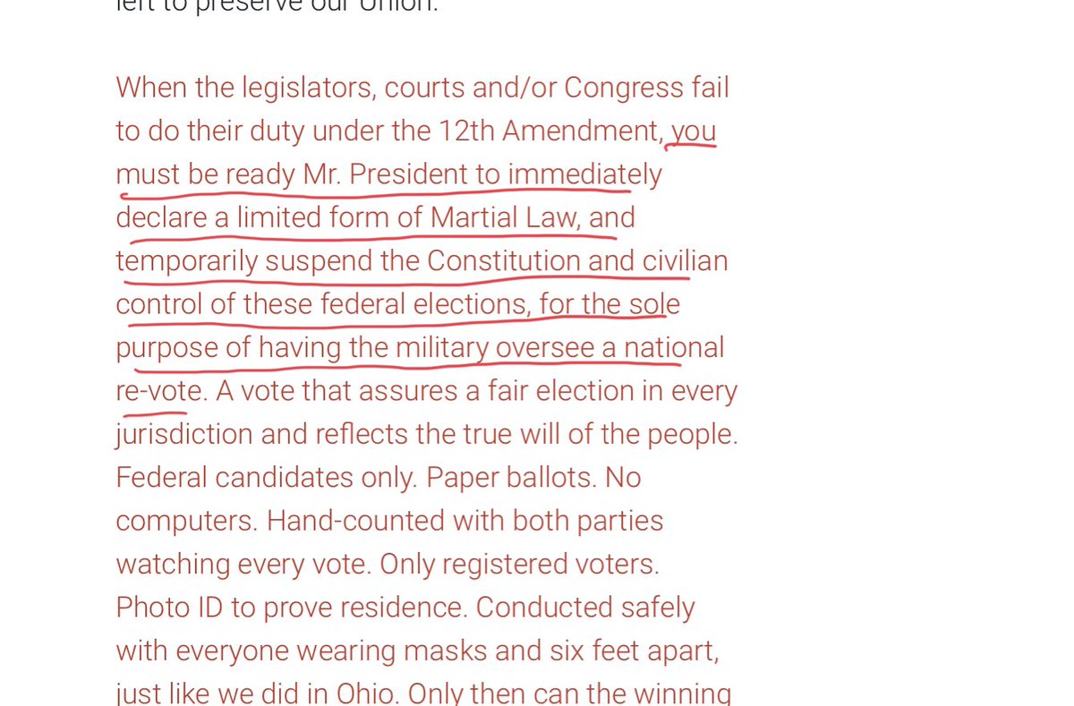 Here’s from the manifesto Gen Flynn tweeted and endorsed, calls on Trump to declare martial law and suspend the constitution, then have the military hold a new election. https://t.co/Jo4OsczqEV