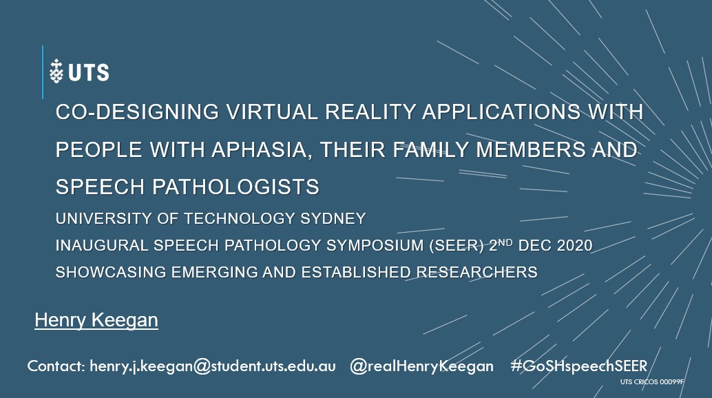 Just finished presenting my thesis at UTS Inaugural Speech Pathology Symposium #GoSHspeechSEER! It was a great opportunity to see the work of my peers. Thank you <a href="/LucyEBryant/">Dr Lucy Bryant</a>, <a href="/dr_epower/">Professor Emma Power</a> amd <a href="/BronwynHemsley/">BronwynHemsley</a> for all the support throughout this project #GoSHspeech #VR #Aphasia