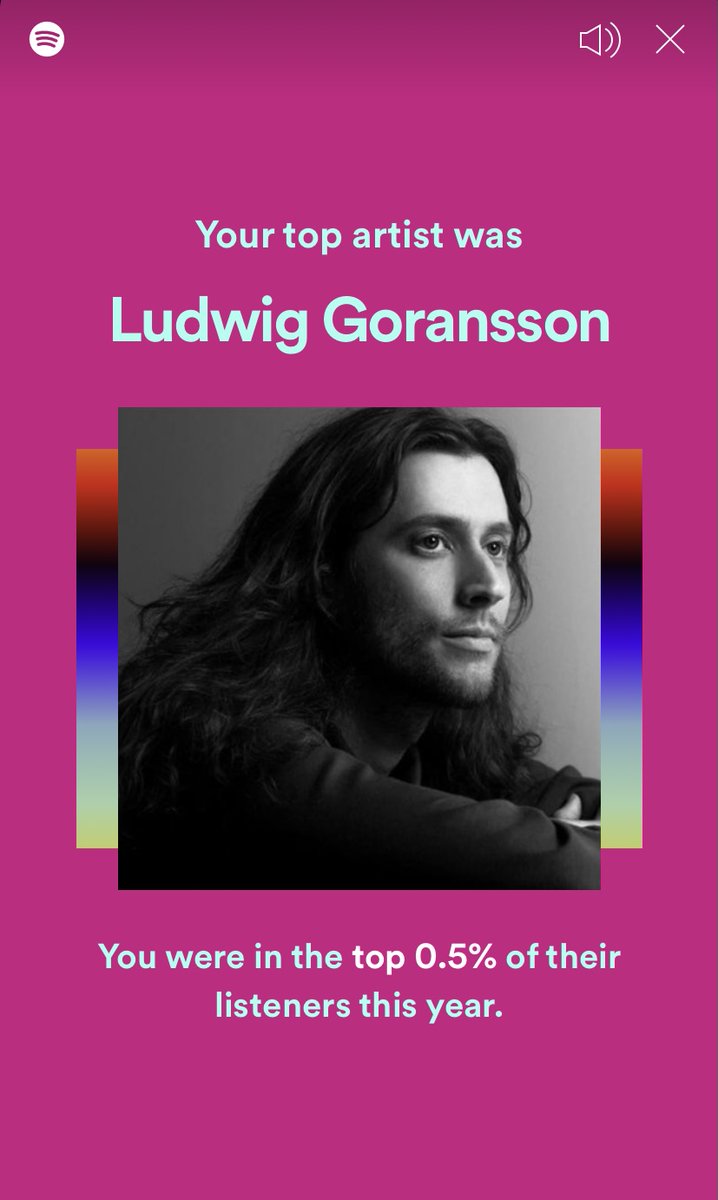Thank you <a href="/ludwiggoransson/">nearr</a>  for spending 1,330 minutes with me this year on <a href="/Spotify/">Spotify</a>. You are my #1. Top 0.5% makes me a super fan. 😎